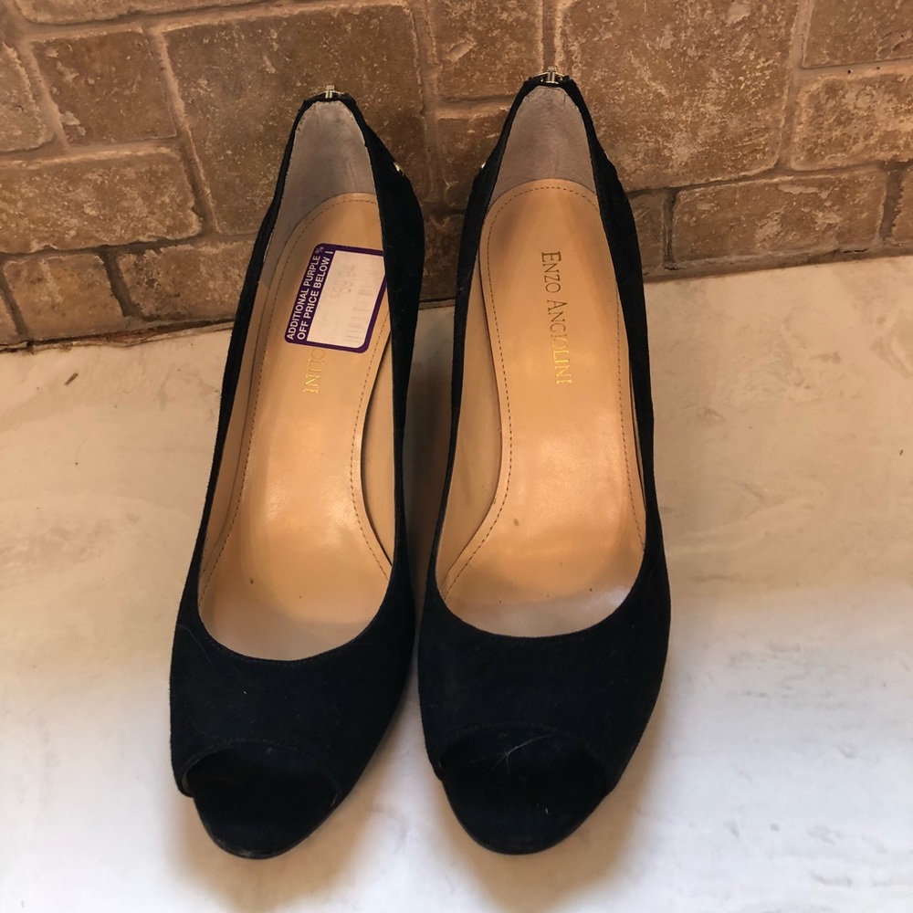 Peep toe suede wedges